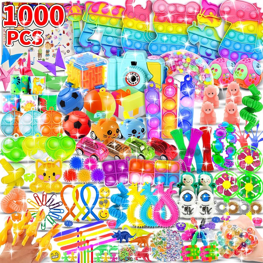 1000pcs Party Favors Goodie Bags for Kids, Fidget Toys Pack, Stocking Pinata Stuffers, Birthday