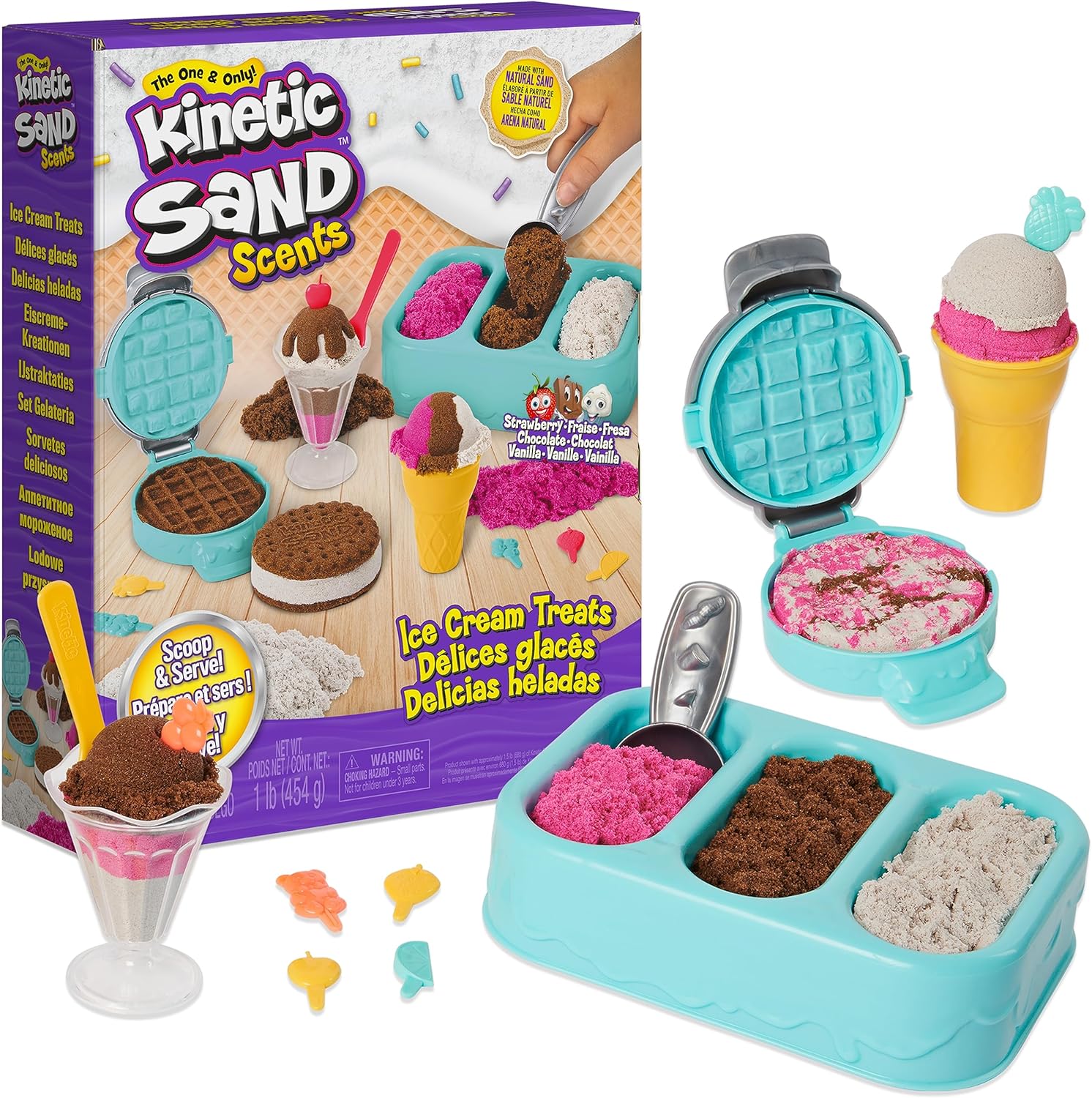 Kinetic Sand Scents, Ice Cream Treats Playset, Easter Basket Stuffers, Includes 3 Scented