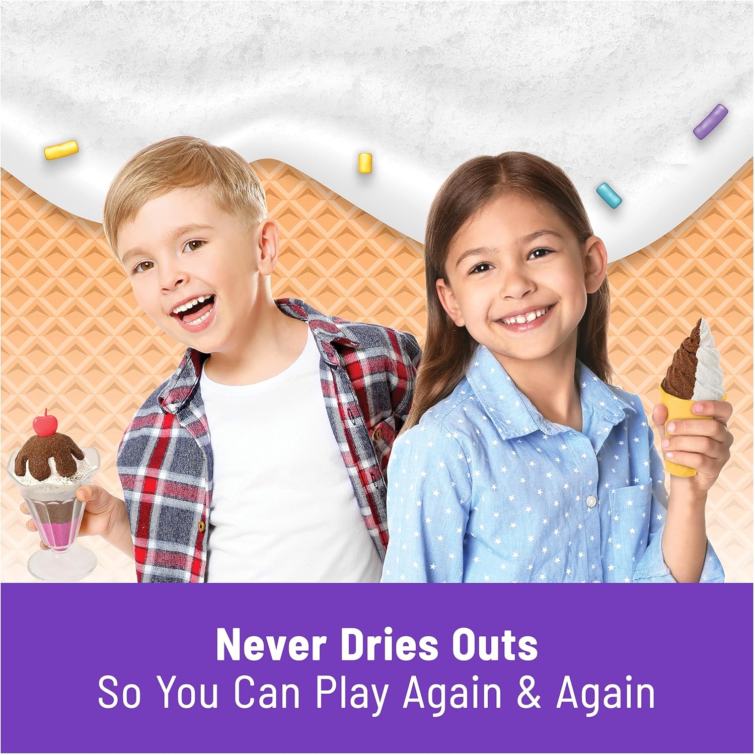 Kinetic Sand Scents, Ice Cream Treats Playset, Easter Basket Stuffers, Includes 3 Scented